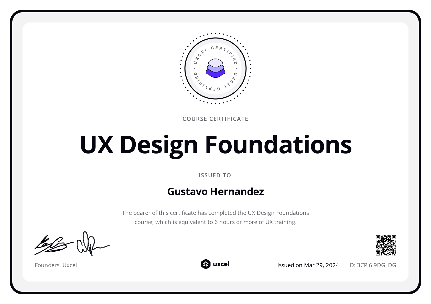 Gustavo Hernandez's certificate
